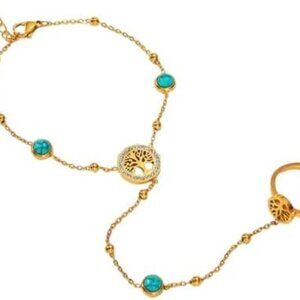 Gold Bracelet 18k Stainless Steel Adjustable Charm with Pearl Butterfly Life Tre